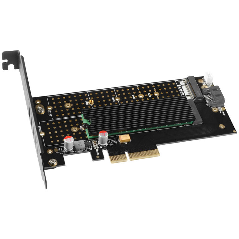 AXAGON PCEM2-DC PCIe 3.0 x4 adapter, 1x M.2 NVMe, 1x M.2 SATA, up to 22110 - active cooling image number 2