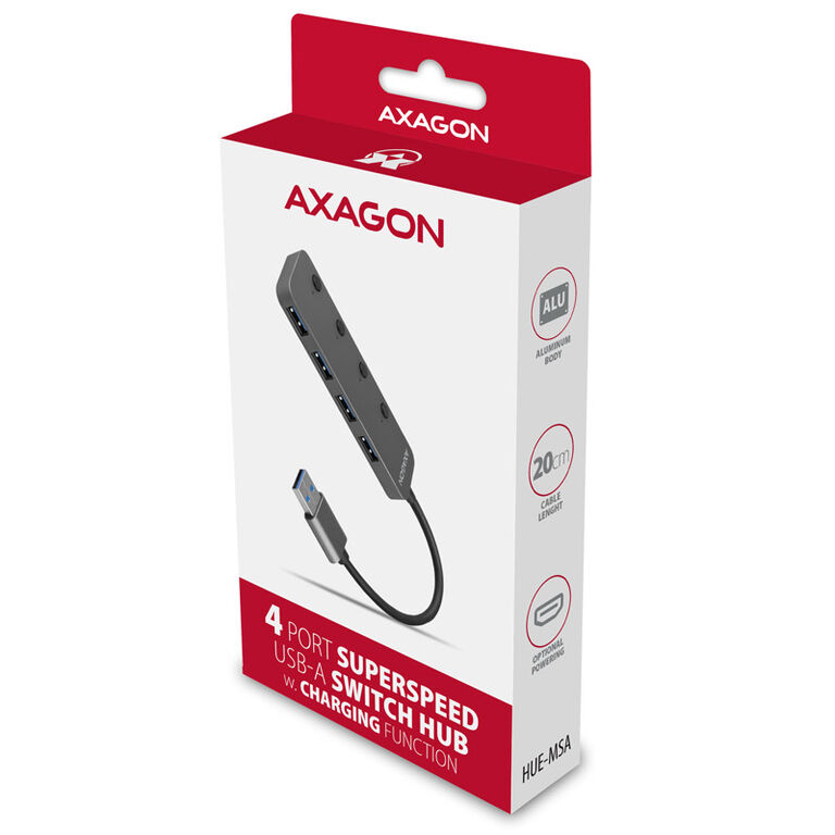 AXAGON HUE-MSA Superspeed USB-A Switch Hub, 4x USB 3.0, active - 20cm, black image number 2