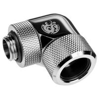 Bitspower Advanced Adapter 90 Degree G1/4 Inch Female to 16mm OD Hardtube - Rotatable, Silver