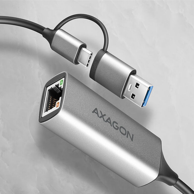 AXAGON ADE-TXCA Gigabit Ethernet Adapter, USB-C + USB-A - titanium grey image number 1