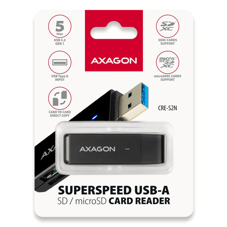 AXAGON CRE-S2N Card reader USB-A 3.2 Gen 1, SD, microSD - black image number 4