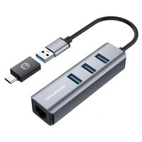 Graugear USB-Hub, 3x USB 3.0 Type-A Gbit LAN, inkl. USB-C Adapter - silber