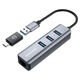 Graygear USB hub, 3x USB 3.0 Type-A Gbit LAN, including USB-C adapter - silver