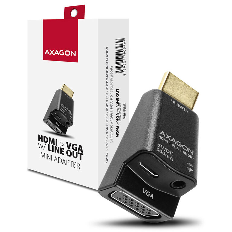 AXAGON RVH-VGAM HDMI to VGA Adapter Full HD, AUDIO OUT, Power IN - black image number 4