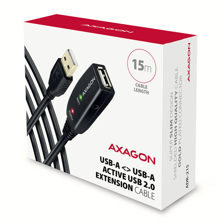 AXAGON ADR-215 active USB 2.0 extension cable, USB-A plug/socket - 15m image number 1