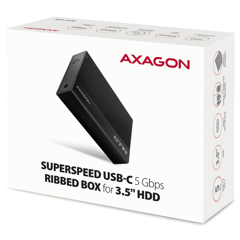 AXAGON EE35-GTR USB-C 3.2 Gen 1 - SATA 6G, 3.5" externes Festplattengehäuse, geriffelt - schwarz image number 5