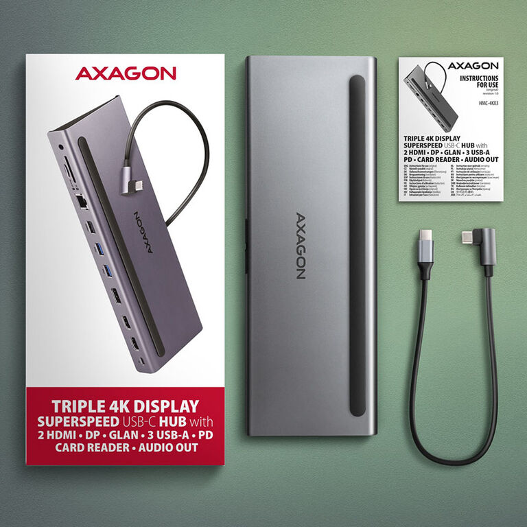 AXAGON HMC-4KX3 USB 3.0 Hub, MiniDP + 2x HDMI, LAN, PD, 3x USB-A, SD card reader, audio image number 5