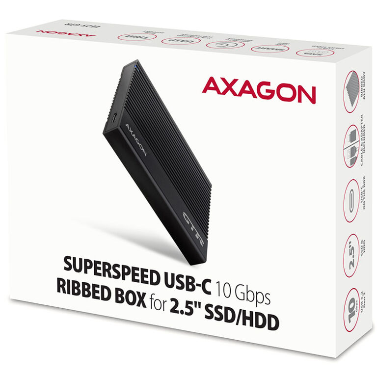 AXAGON EE25-GTR USB-C 3.2 Gen 2 - SATA 6G, 2.5" external hard drive enclosure, grooved - black image number 5