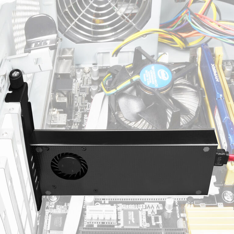 AXAGON PCEM2-DC PCIe 3.0 x4 adapter, 1x M.2 NVMe, 1x M.2 SATA, up to 22110 - active cooling image number 1