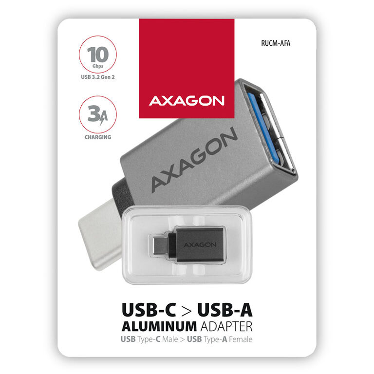 AXAGON USB-C 3.1 M to USB-A F Adapter, Aluminium - black image number 6