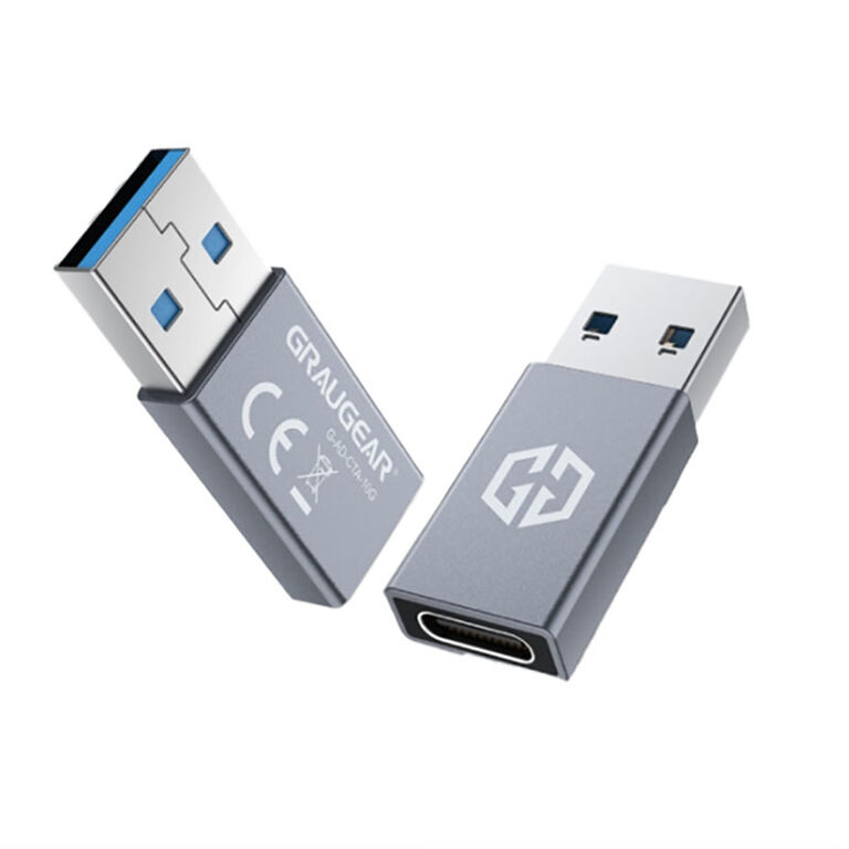 Grey USB adapter, USB-C to USB-A image number 1