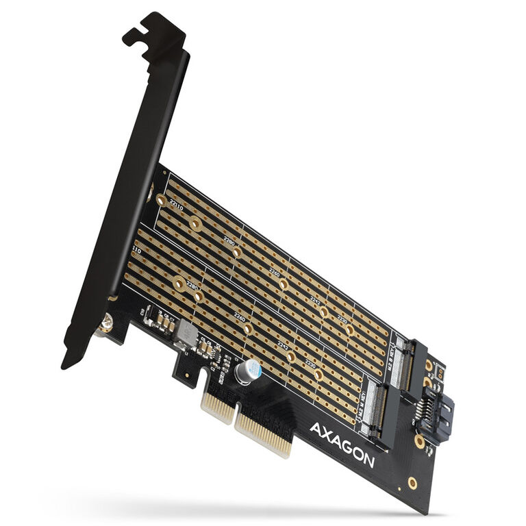 AXAGON PCEM2-D PCIe 3.0 adapter, 1x M.2 NVMe, 1x M.2 SATA, up to 22110 - passive cooling image number 0