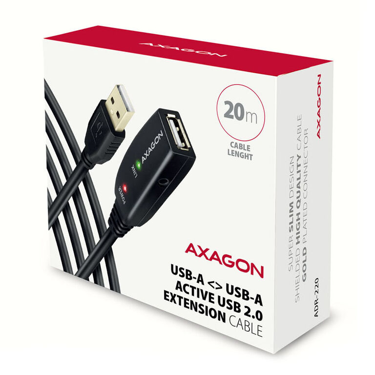 AXAGON ADR-220 active USB 2.0 extension cable, USB-A plug/socket - 20m image number 1