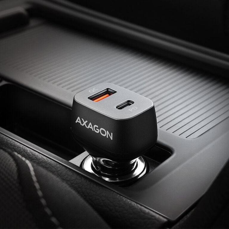 AXAGON PWC-PQ38 car charger, 1x USB-A QC 3.0 + 1x USB-C PD, 38W, CL plug - black image number 2