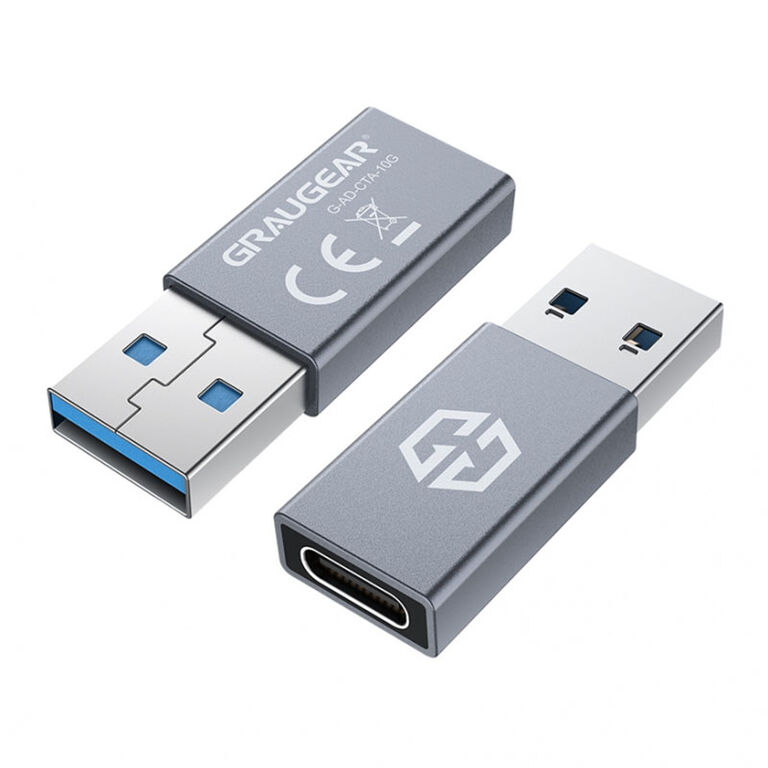 Grey USB adapter, USB-C to USB-A image number 0