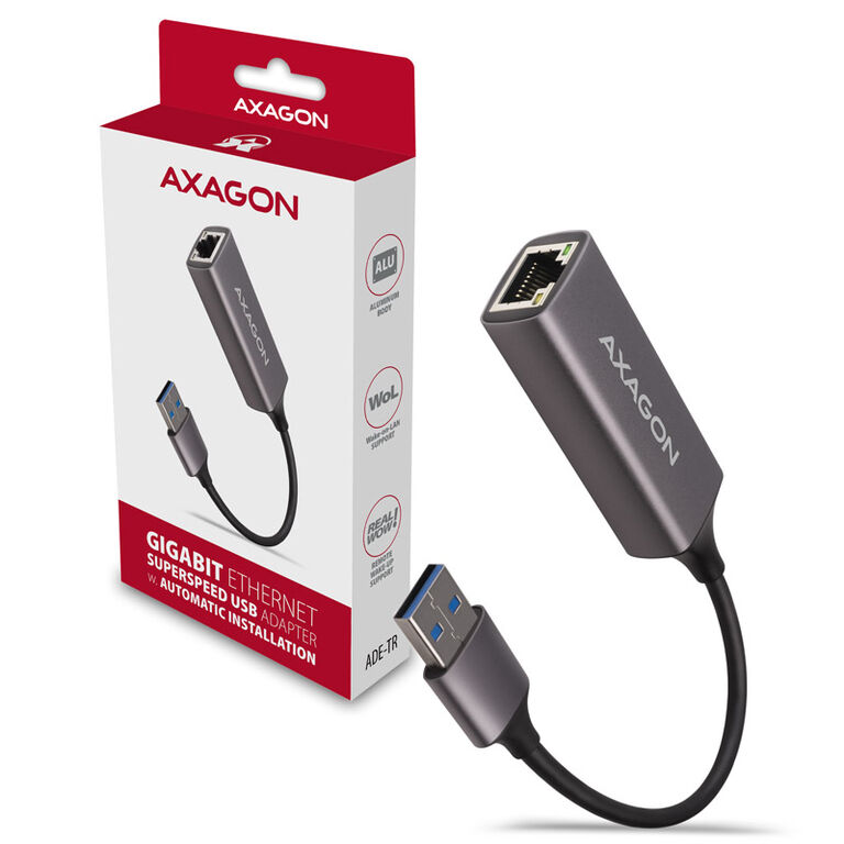 AXAGON ADE-TR Gigabit Ethernet 10/100/1000 Adapter - USB 3.1 Type A, Titanium Grey image number 1