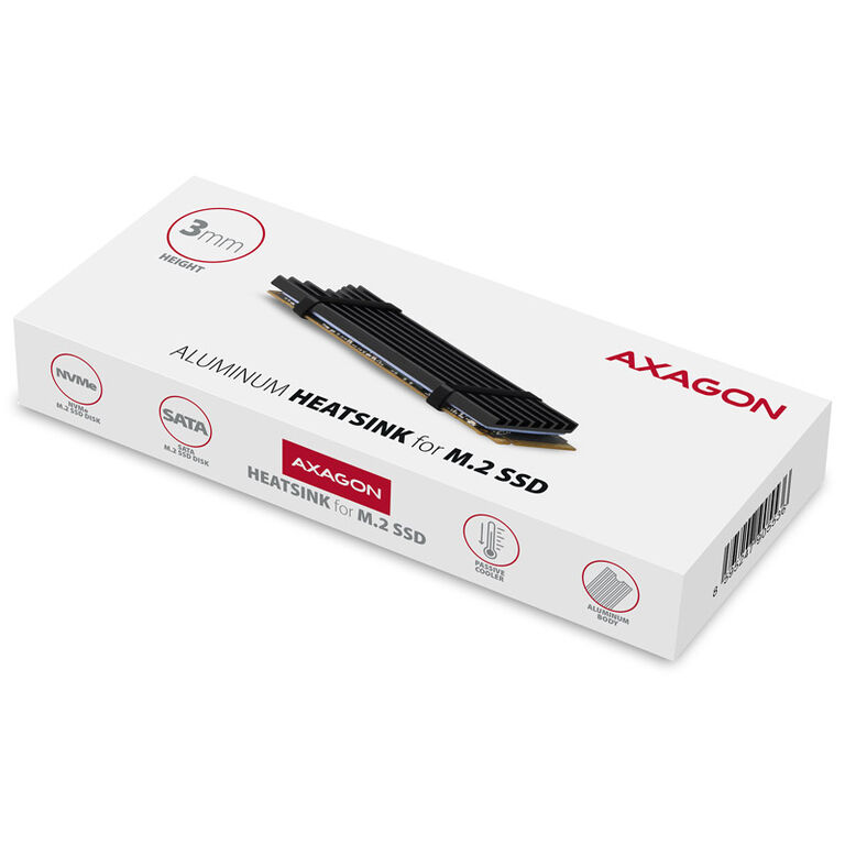 AXAGON CLR-M2L3 passive M.2 SSD heatsink - 2280, 3 mm height, aluminium, black image number 5