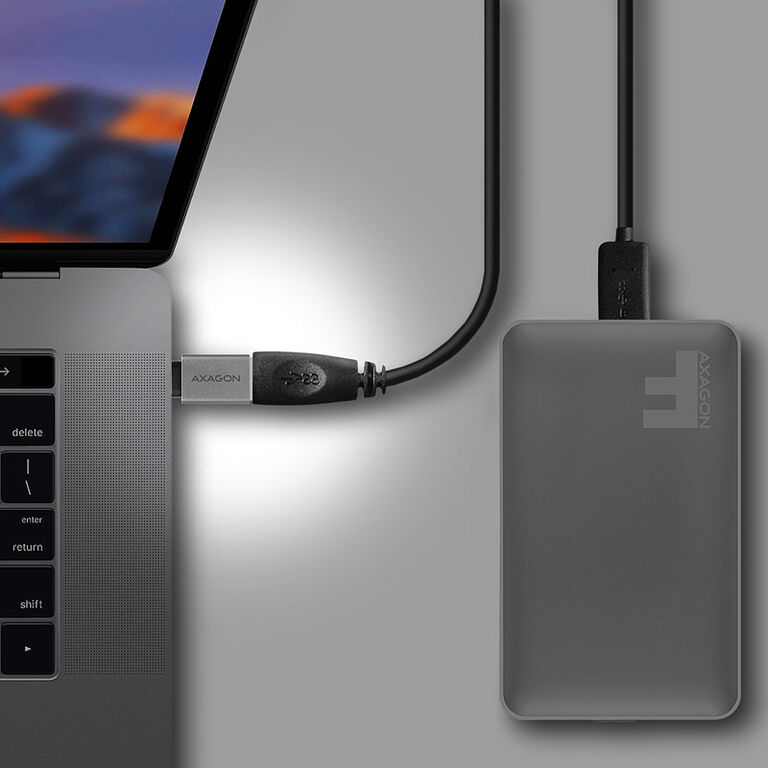 AXAGON USB-C 3.1 M to USB-A F Adapter, Aluminium - black image number 2