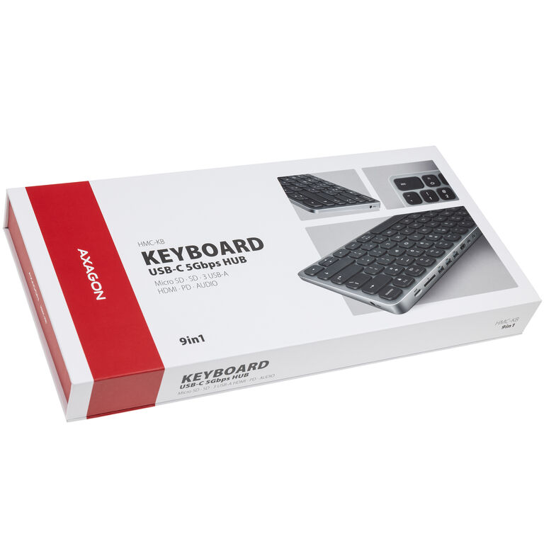 AXAGON HMC-KB USB-C Keyboard, microSD/SD, 3x USB-A 3.0, HDMI 4K/60Hz, PD 100W, Audio - DE Layout image number 10