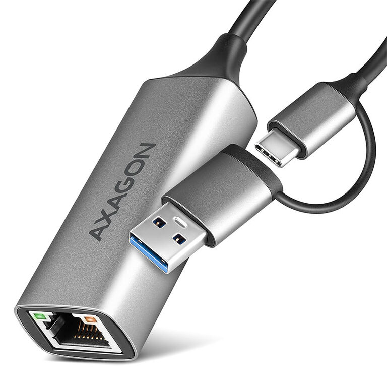 AXAGON ADE-TXCA Gigabit Ethernet  Adapter, USB-C + USB-A - titangrau image number 0