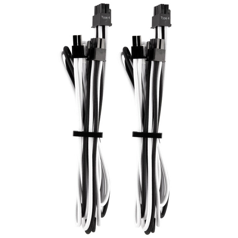 Corsair Premium Sleeved PCIe Single Cable, Double Pack (Gen 4) - white/black image number 0