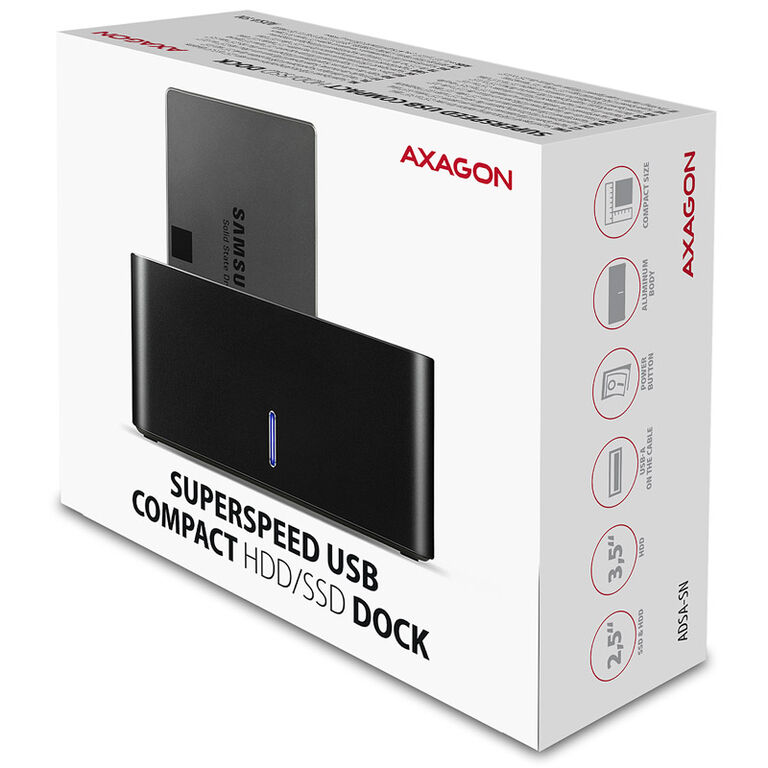 AXAGON ADSA-SN Docking station, USB 3.0, 1x 2.5"/3.5" SSD/HDD, SATA 6 - black image number 5