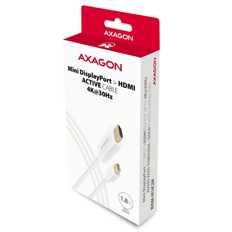 AXAGON Mini DisplayPort to HDMI adapter cable, 4K/30 Hz, 180 cm long - white image number 1