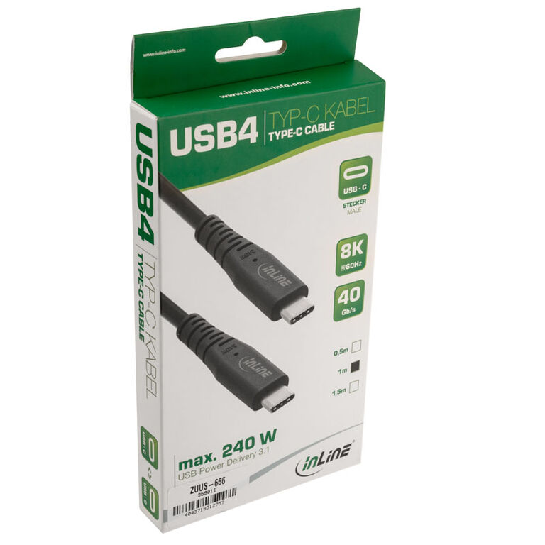 InLine USB4 Cable USB Type-C Male/Male, PD 240W, 8K60Hz - 1m image number 2