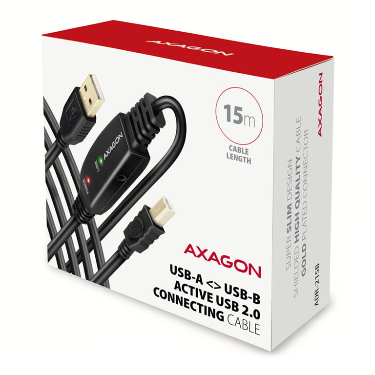 AXAGON ADR-215B active USB 2.0 connection cable, USB-A to USB-B - 15m image number 1