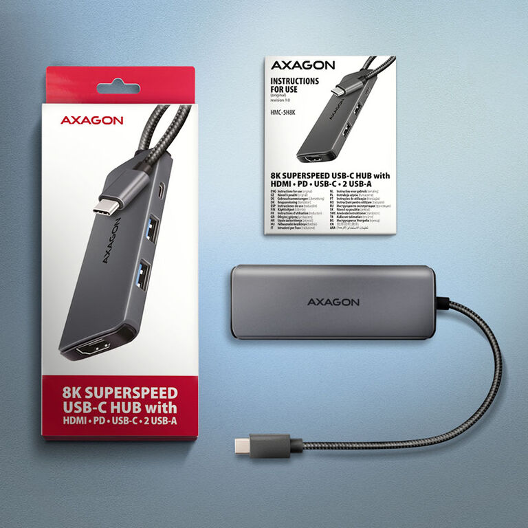 AXAGON HMC-5H8K 2x USB-A, 1x USB-C, 8K HDMI, USB 3.2 Gen 1 hub, PD 100W, 15cm USB-C cable image number 3