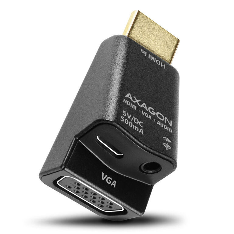 AXAGON RVH-VGAM HDMI to VGA Adapter Full HD, AUDIO OUT, Power IN - black image number 0