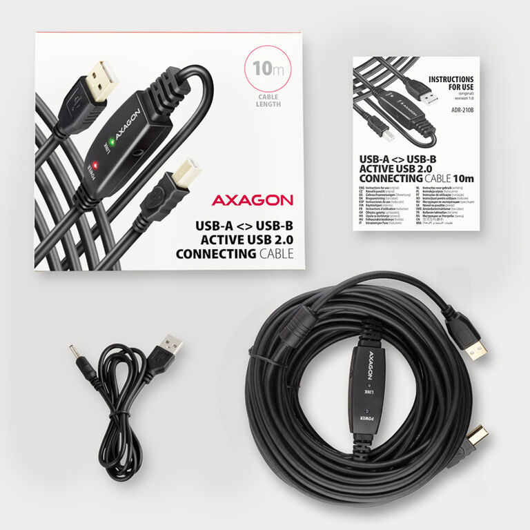 AXAGON ADR-210B active USB 2.0 connection cable, USB-A to USB-B - 10m image number 2