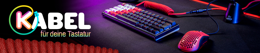 The image shows keyboard coiled cables, connection cables between the PC and keyboard with a coiled design, available in various colors.